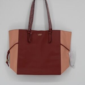 Victoria's Secret Colorblock Tote Bag Red Peach Faux Leather Gold Logo‎ NEW
